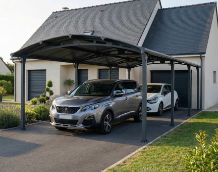 Carport Arcadia 8.63 x 3.59 m Grise - Structure en Aluminium gris et panneaux à double paroi