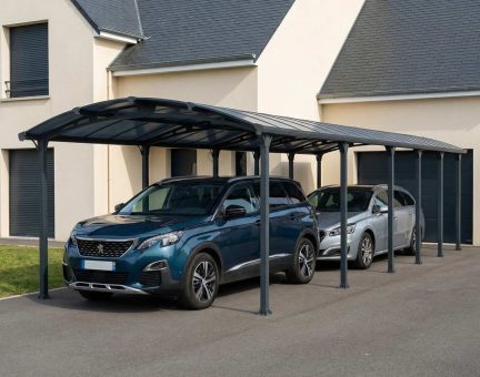 Carport Arcadia 12.9 x 3.59 m - Structure en Aluminium gris et panneaux à double paroi