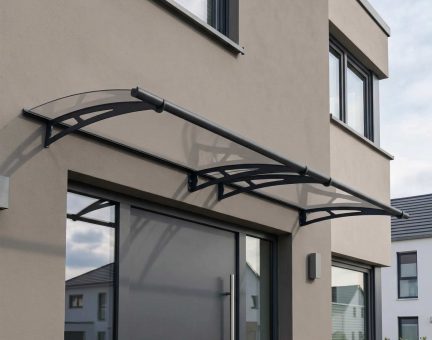 Marquise de porte Aquila 91.5 x 302 cm Structure Grise, Panneaux Transparent