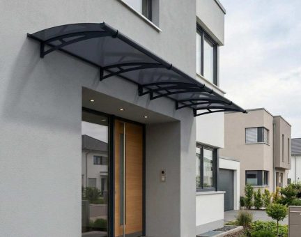 Marquise de porte Aquila 91.5 x 412 cm Structure Grise, Panneaux Grise Solaire