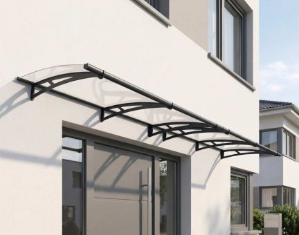 Marquise de porte Aquila 91.5 x 412 cm Structure Grise, Panneaux Transparent