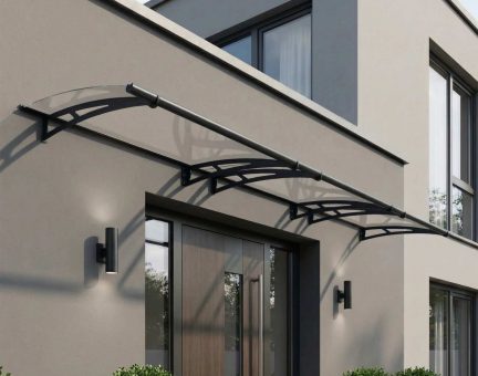 Marquise de porte Aquila 91.5 x 453.5 cm Structure Grise, Panneaux Transparent
