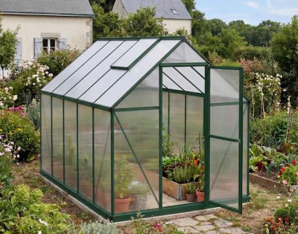 Serre de jardin Mythos 5.7m² aluminium Structure verte & Polycarbonate alvéolaire