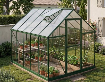 Serre de jardin Hybrid 5.7m² aluminium Structure verte & Polycarbonate hybrid panneau