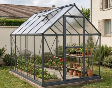 Serre de jardin Hybrid 5.7m² aluminium Structure grise & Polycarbonate hybrid panneau