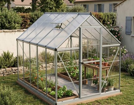 Serre de jardin Hybrid 5.7m² aluminium Structure argent & Polycarbonate hybrid panneau