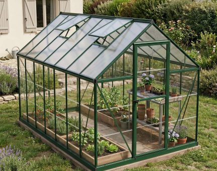 Serre de jardin Hybrid 7.9m² aluminium Structure verte & Polycarbonate hybrid panneau
