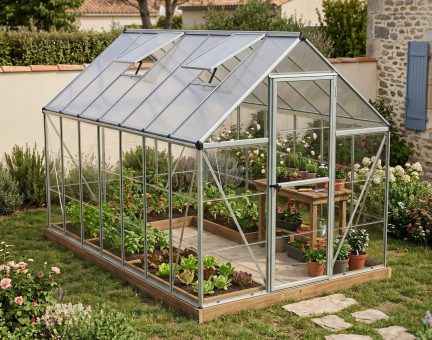 Serre de jardin Hybrid 7.9m² aluminium Structure argent & Polycarbonate hybrid panneau