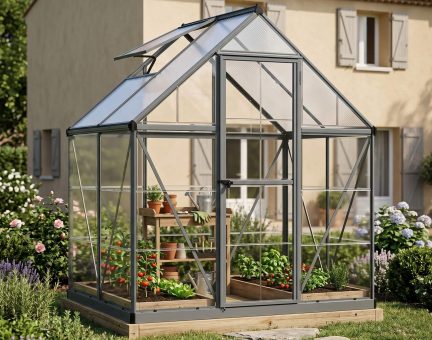 Serre de jardin Hybrid 2.3m² aluminium Structure grise & Polycarbonate hybrid panneau