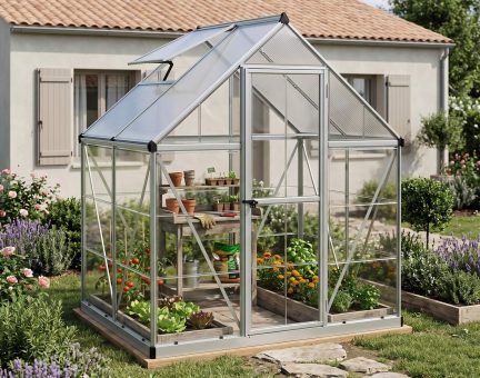 Serre de jardin Hybrid 2.3m² aluminium Structure argent & Polycarbonate hybrid panneau