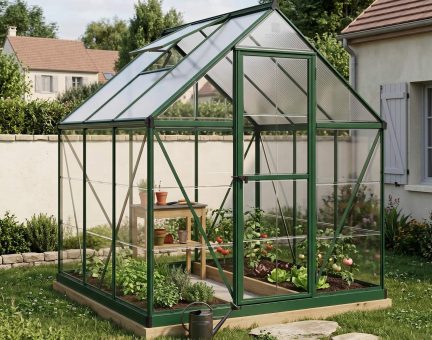 Serre de jardin Hybrid 3.4m² aluminium Structure verte & Polycarbonate hybrid panneau