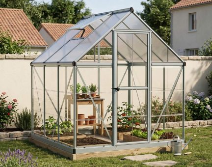 Serre de jardin Hybrid 3.4m² aluminium Structure argent & Polycarbonate hybrid panneau
