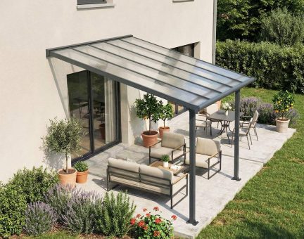 Pergola Olympia 3X3 - Structure en Aluminium gris et panneaux semi-transparents