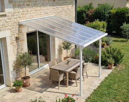 Pergola Olympia 3X3 - Structure en Aluminium Blanche et panneaux semi-transparents