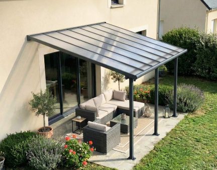 Pergola Olympia 3X4.25 - Structure en Aluminium gris et panneaux semi-transparents