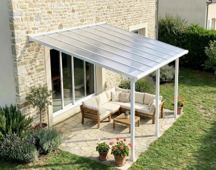 Pergola Olympia 3X4.25 - Structure en Aluminium Blanche et panneaux semi-transparents