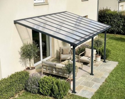 Pergola Olympia 3X5.5 - Structure en Aluminium gris et panneaux semi-transparents