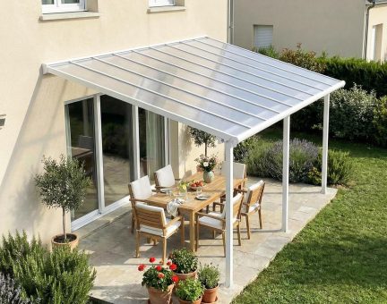 Pergola Olympia 3X5.5 - Structure en Aluminium Blanche et panneaux semi-transparents