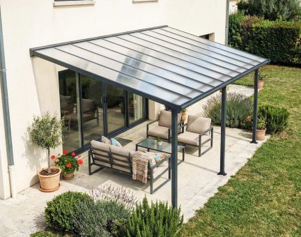 Pergola Olympia 3X6.2 - Structure en Aluminium gris et panneaux semi-transparents