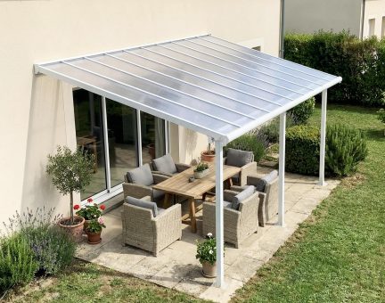 Pergola Olympia 3X6.2 Structure en Aluminium Blanche et panneaux semi-transparents