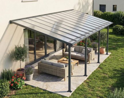 Pergola Olympia 3X7.4 Structure en Aluminium gris et panneaux semi-transparents