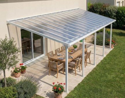 Pergola Olympia 3X8.6 Blanche - Structure en Aluminium Blanche et panneaux semi-transparents
