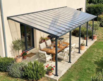 Pergola Olympia 3X9.2 - Structure en Aluminium gris et panneaux semi-transparents