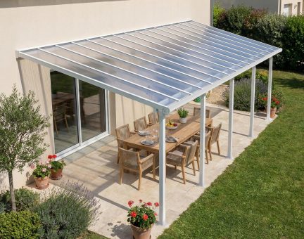 Pergola Olympia 3X9.2 - Structure en Aluminium Blanche et panneaux semi-transparents