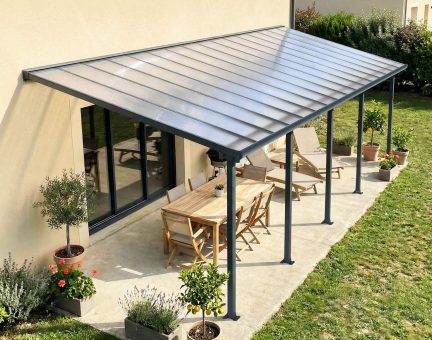Pergola Olympia 3X9.8 - Structure en Aluminium gris et panneaux semi-transparents