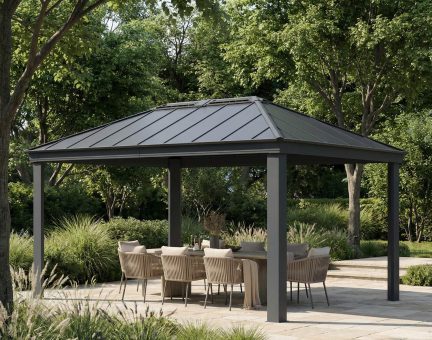 Tonnelle de jardin Dallas 3.6X6 Structure aluminium grise & toiture polycarbonate