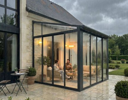 Véranda SanRemo 3X3 Structure en Aluminium Grise et panneaux hybrides