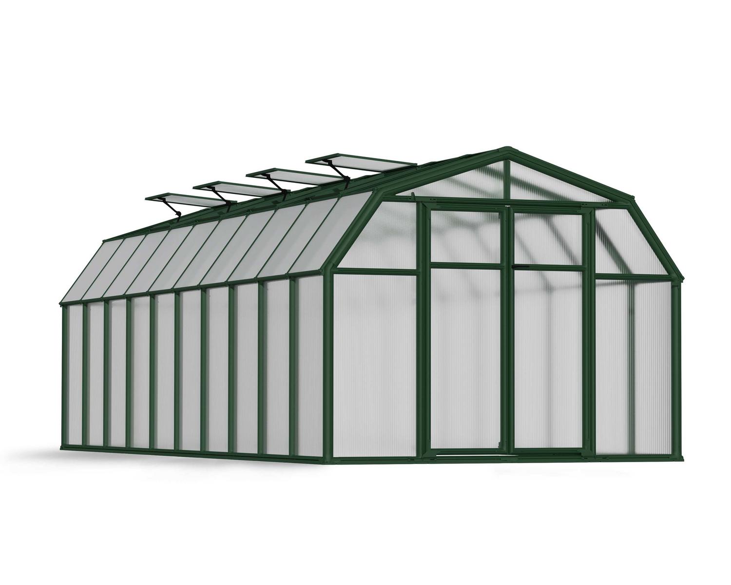 Greenhouse Hobby Gardener 8' x 20' Kit - Green Structure & Twinwall Glazing