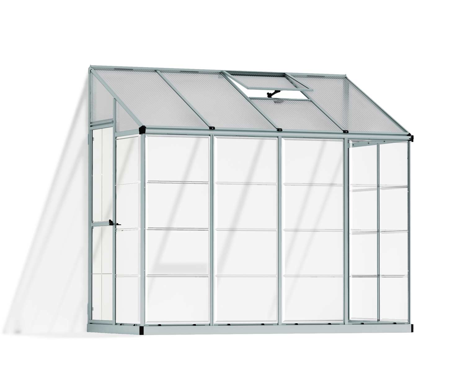 Lean To Greenhouse 8' x 4' Kit - Silver Structure & Polycarbonate Panels