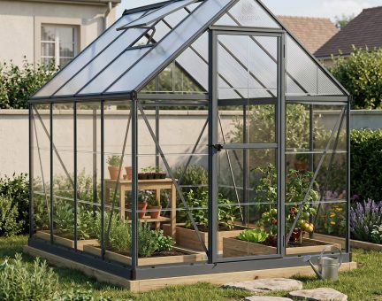 Serre de jardin Hybrid 4.6m² aluminium Structure grise & Polycarbonate hybrid panneau