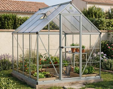 Serre de jardin Hybrid 4.6m² aluminium Structure argent & Polycarbonate hybrid panneau