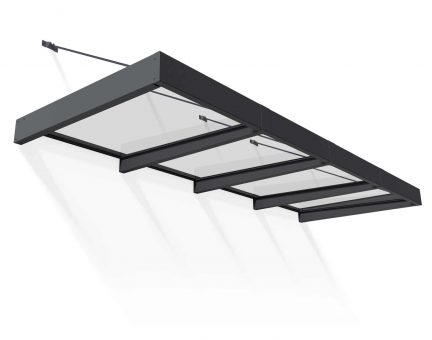 Marquise de porte Sophia 140 x 379 cm Structure Grise, Panneaux Transparents