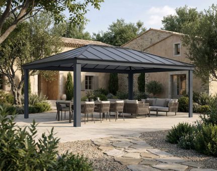Tonnelle de jardin Dallas 6.11X4.25 Structure aluminium grise & toiture polycarbonate