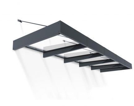 Marquise de porte Sophia XL 140 x 471 cm Structure Grise, Panneaux Transparents