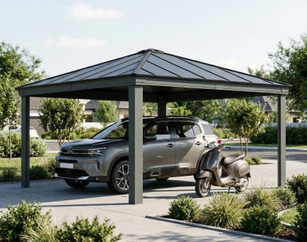 Carport Colorado 4.3 x 4.3 m - Structure aluminium grise & toiture polycarbonate