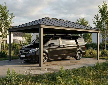 Carport Colorado 4.3 x 6 m - Structure aluminium grise & toiture polycarbonate