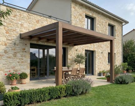 Pergola Helsinki en bois de cèdre 3 x 4.7 - Panneaux Solar Control