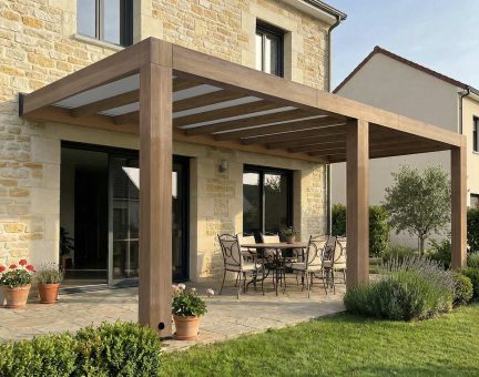 Pergola Helsinki en bois de cèdre 3 x 6.7 - Panneaux Solar Control