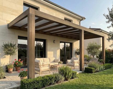 Pergola Helsinki en bois de cèdre 3 x 7.3 - Panneaux Solar Control