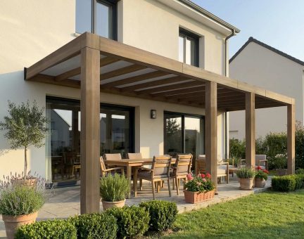 Pergola Helsinki en bois de cèdre 3 x 8.6 - Panneaux Solar Control