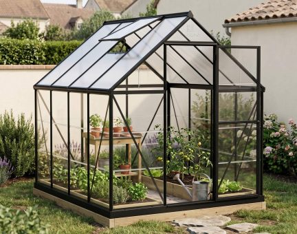 Serre de jardin Hybrid 4.6m² aluminium Structure noire & Polycarbonate hybrid panneau