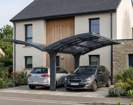 Carport Arizona Ailes Double Breeze 289 x 495 cm - Structure grise et panneaux Solide 