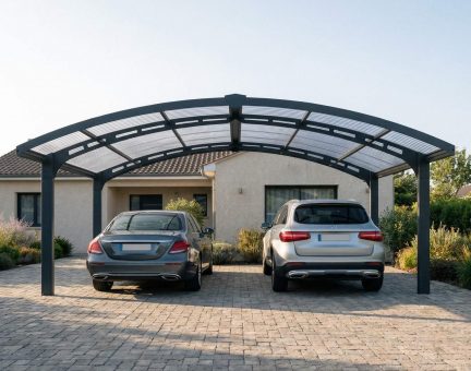 Carport Arizona Arche Double 285 x 495 cm - Structure grise et panneaux ondulés  