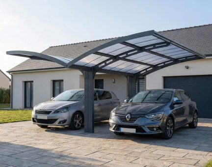 Carport Arizona Ailes Double 285 x 495 cm - Structure grise et panneaux ondulés  