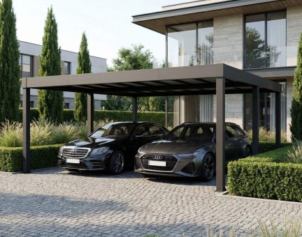 Oslo 6 x 6 m Double Carport Kit - Structure noire & Panneaux gris opaques à double paroi