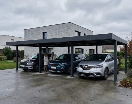 Oslo 6 x 9 m Carport Kit - Structure noire & Panneaux gris opaques à double paro